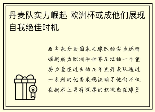 丹麦队实力崛起 欧洲杯或成他们展现自我绝佳时机