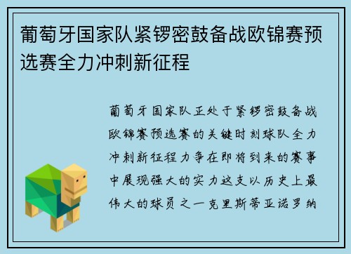 葡萄牙国家队紧锣密鼓备战欧锦赛预选赛全力冲刺新征程